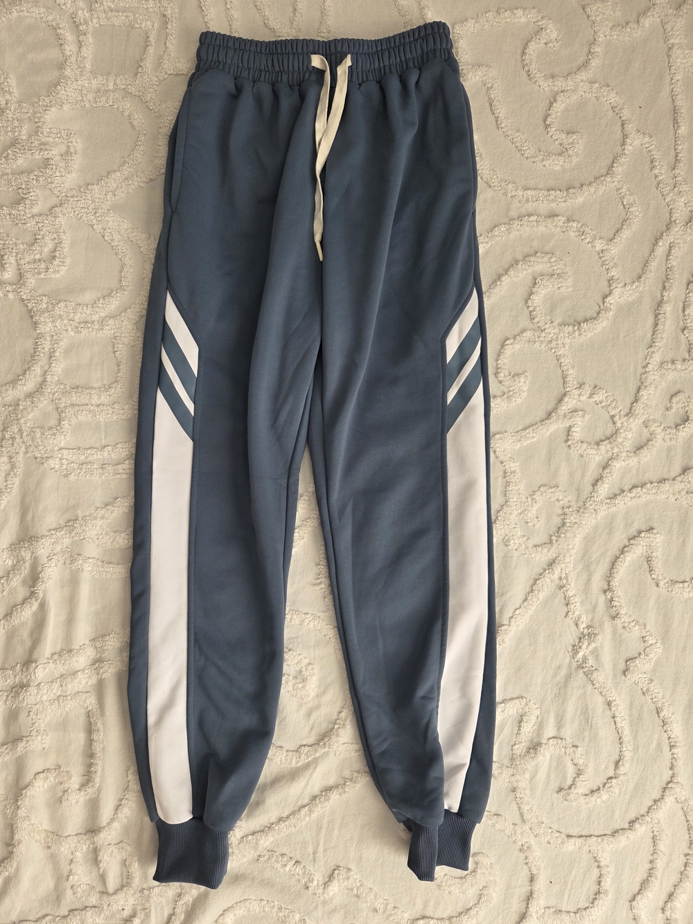 Kids Blue Jogger Sweatpants with White Side Stripes